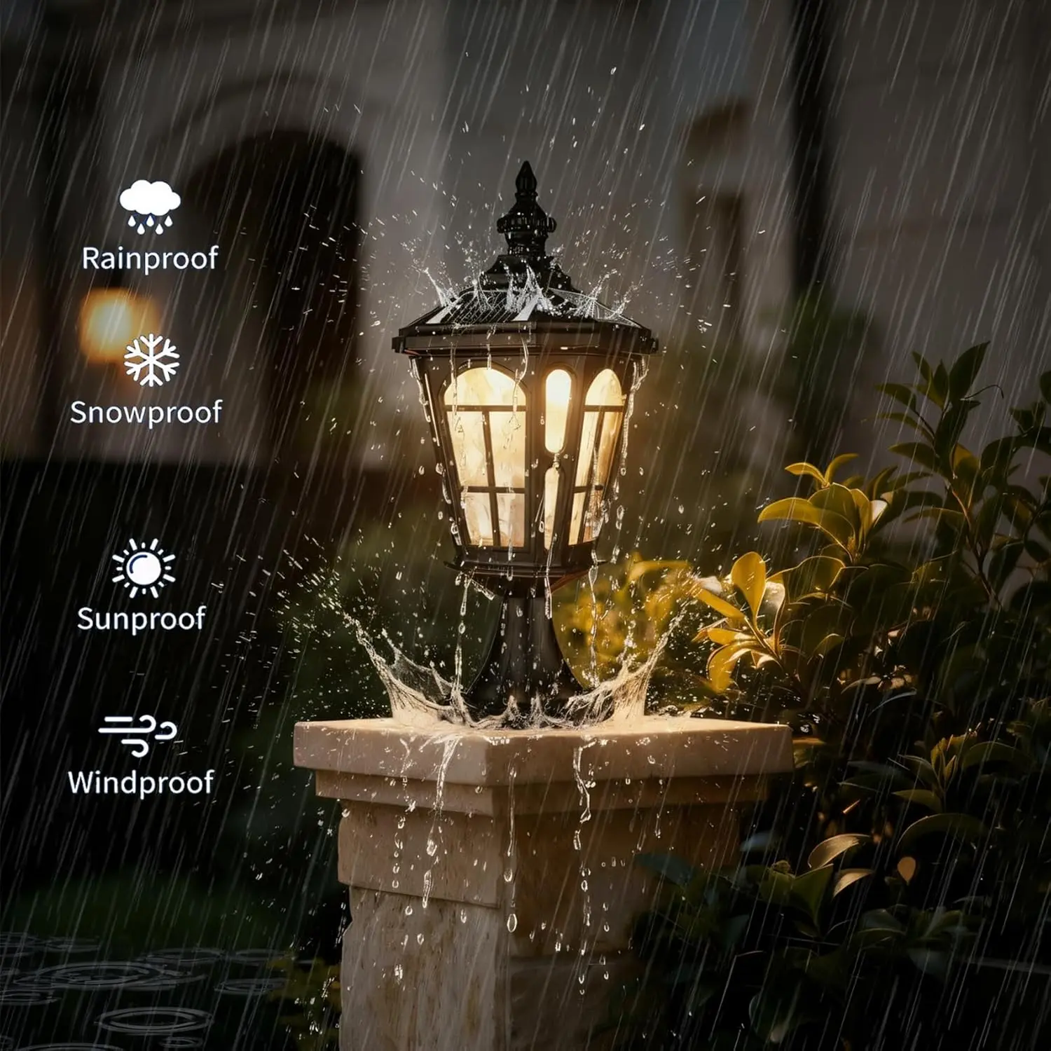 CLAXY Solar Dimmable LED Outdoor Wall Sconce, Remote-Controlled LED Lights, Water-Rippled Glass Shade, IP54 Water Resistant, 4-Color Selectable, Solar Cells Included for Patio, Porch, Wall Sconces, Solar No Wiring