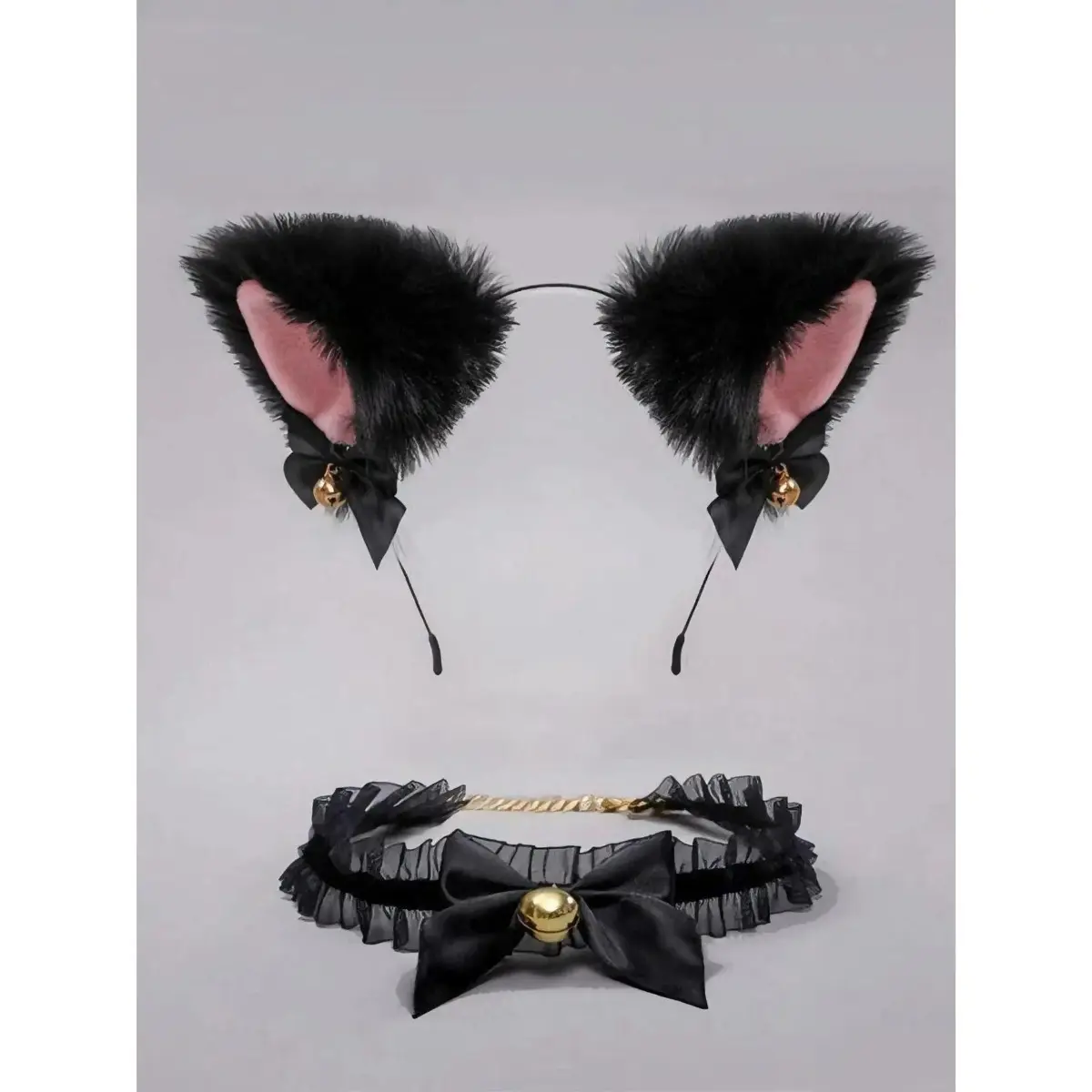 Women’s Cutecore Cat Ear Headband and Bow Bell Choker Set, Lightweight Costume Accessories for Halloween, Cosplay, Parties and Photo Shoots