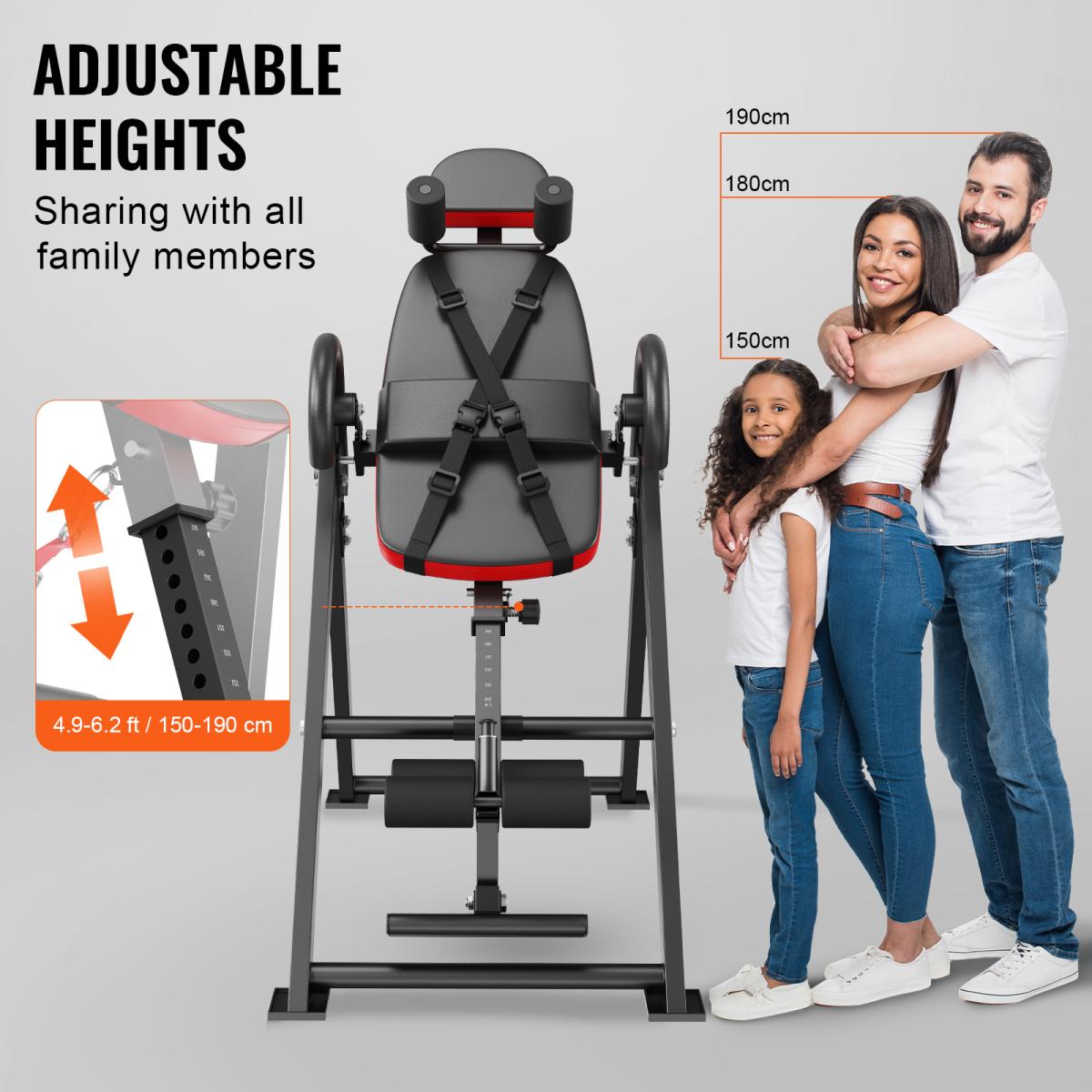 [Fahuac] Inversion Table Foldable Strength Training Equipment, Hang Exercise Bench with 300 lbs Capacity, Security Strap & Double Seat Belts, Adjustable Height 4.9-6.2 ft, Space Saving for Home Gym