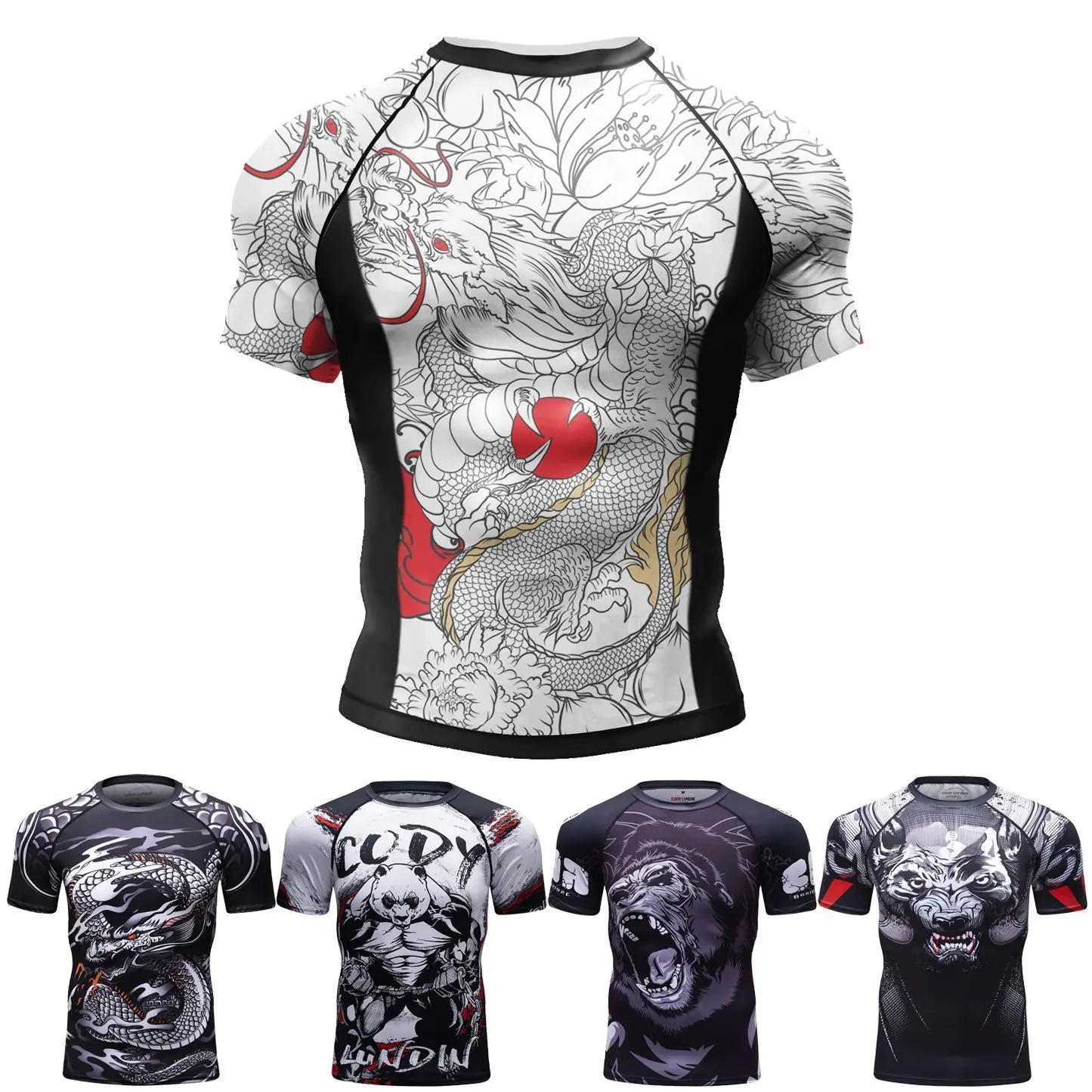 Rashguard 3d T-shirts Mens Short Sleeve Workout Fitness MMA Body Building Tops Compression Shirt Base Layer Rashguard T Shirt