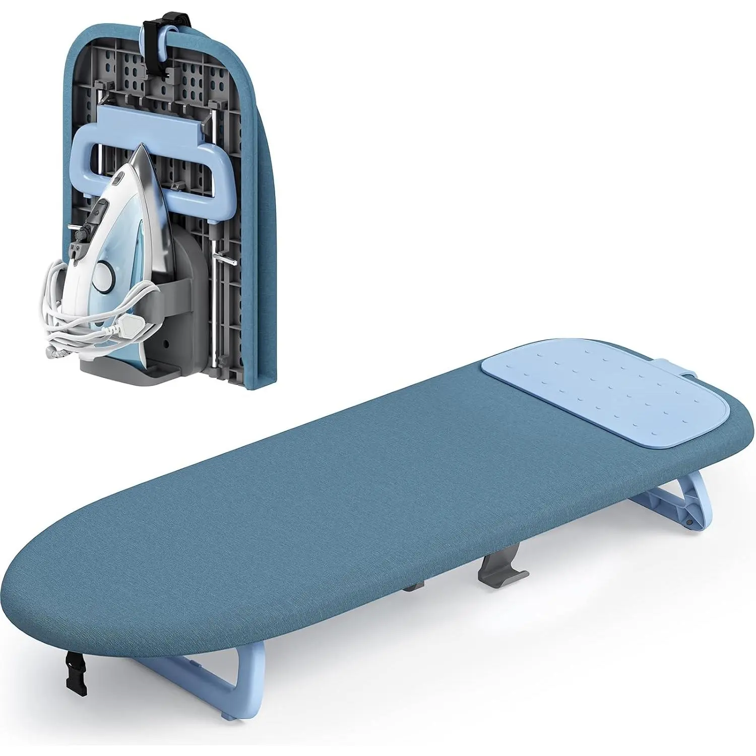 Tabletop Ironing Board, Small Iron Board with Iron Holder, Foldable Mini Ironing Board, Easy Storage for Travel & Dorm, 12x32 Blue