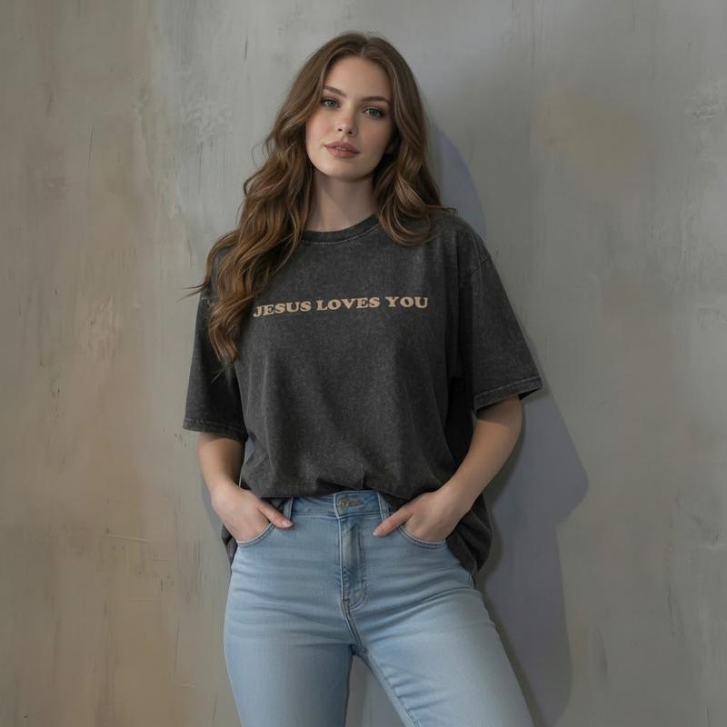 Trust In The Lord Washed Christian T-Shirt for Women Vintage Graphic Tee Oversize Faith Casual Streetwear Shirts Women Summer Outfits Plus Size Inclusive Soft Breathable Cotton Relaxed Fit Long Sleeve