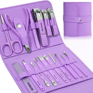 16-Piece Manicure & Pedicure Kit for Women, Professional Stainless Steel Nail Tools with a Violet Leather Travel Case, Sharp Cutics Care for Fingernails & Toenails