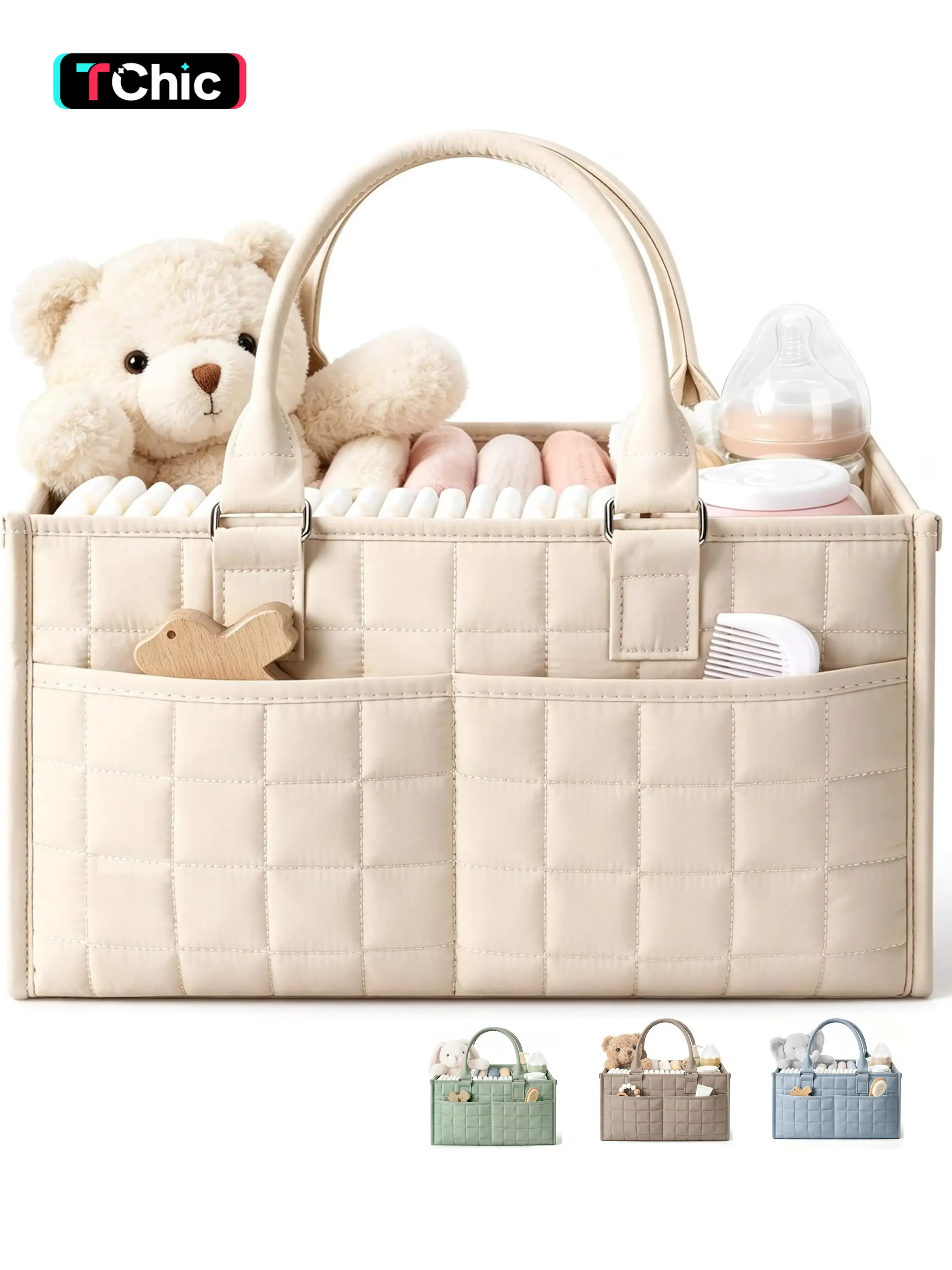 Baby Diaper Caddy Organizer, Portable Nursery Storage Basket with Handle for Newborn Boy or Girl, Gift for Baby Shower Essentials, Registry Must Have Bag, Caddie Car Organizer