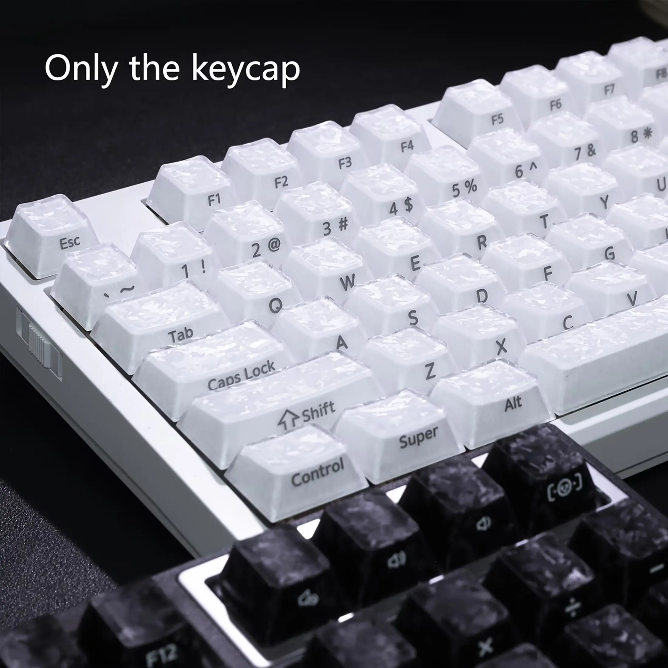 Crystal Jelly Keycaps Compatible for MX Switches - Transparent, Translucent PC Cherry Profile Suitable for Mechanical Keyboard Upgrade, Carbon Fiber Texture Spacebar, Keyboard Not Included, Compatible with MX-Switched PC/Laptop Typing Accessories