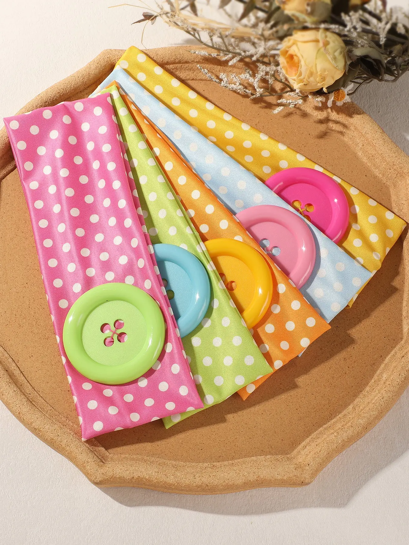 5pcs Polka Dot Button Headbands for Women, Y2K Sweet Style, Sport Fitness Sweatproof, Elastic Comfortable Hair Tie, All Seasons Casual, Stretchy Headbands
