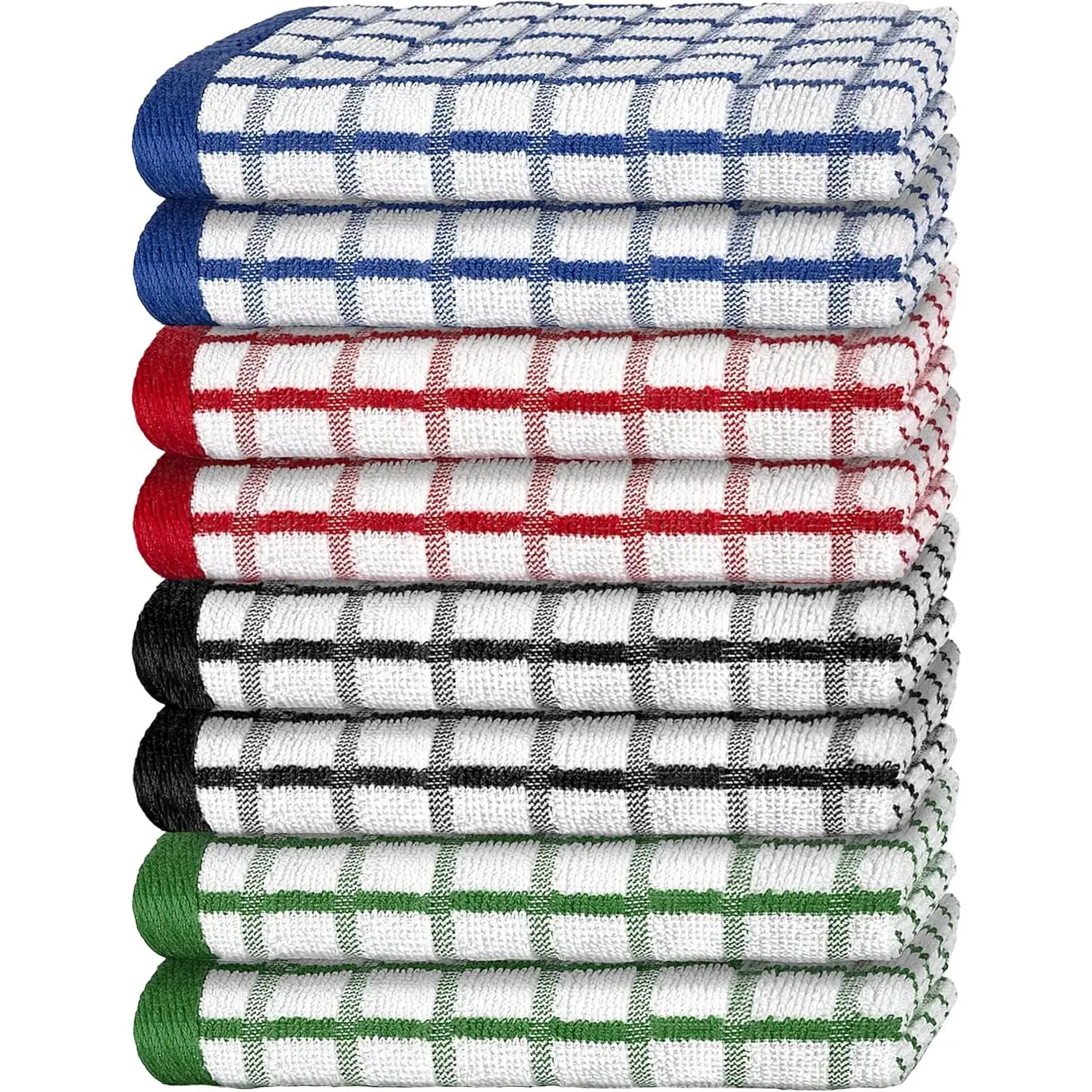 8 Pack 16x26 Premium Dish Towels for Kitchen, 100% Cotton with Hanging Loop, Ultra Absorbent Thick 410 GSM Multicolor Kitchen Towels