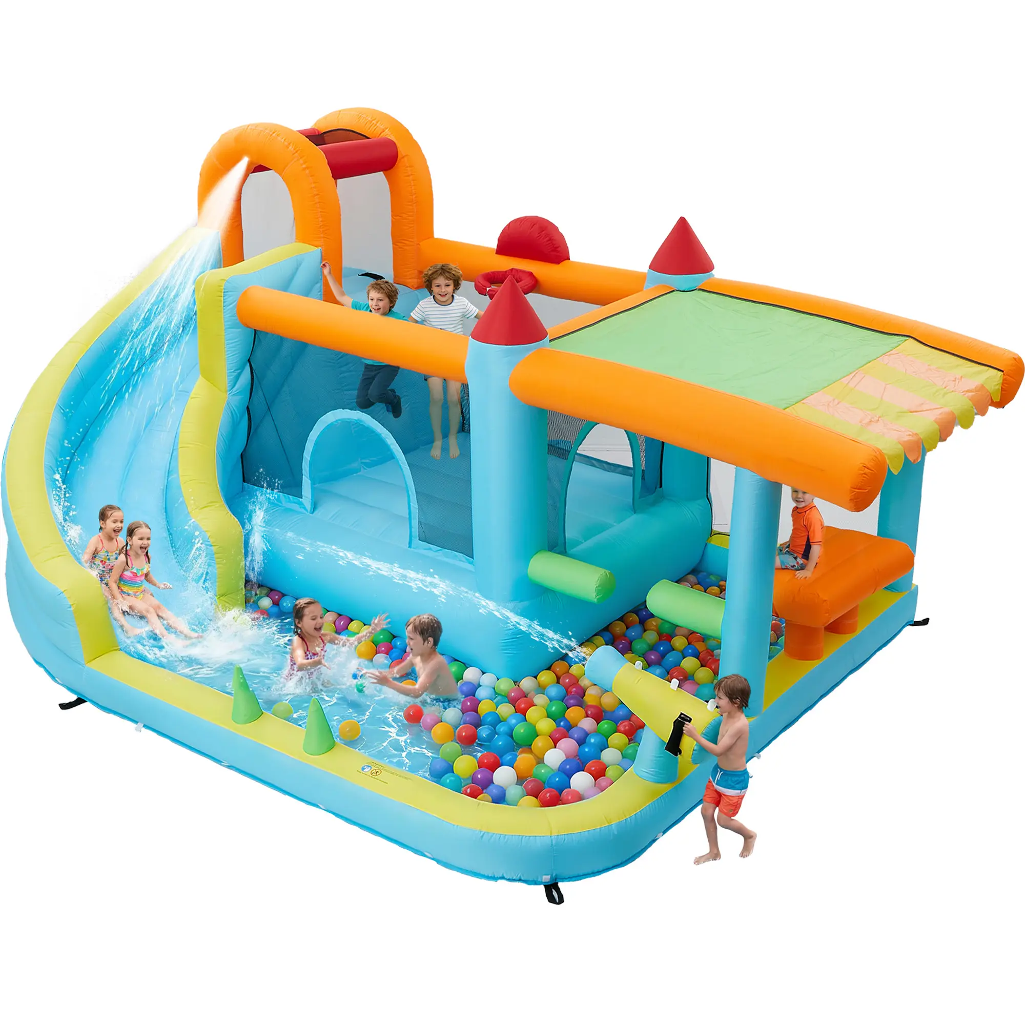 Gaomon 12-in-1 Inflatable Bouncy House for Kids Ages 3-12, Backyard Outdoor Playset with Slide, Climbing Wall, Basketball Hoop, Water Slide, Ring Toss, Heavy Duty Oxford Fabric, 350W-550W Blower, Sports & Party Fun, Indoor/Outdoor Use
