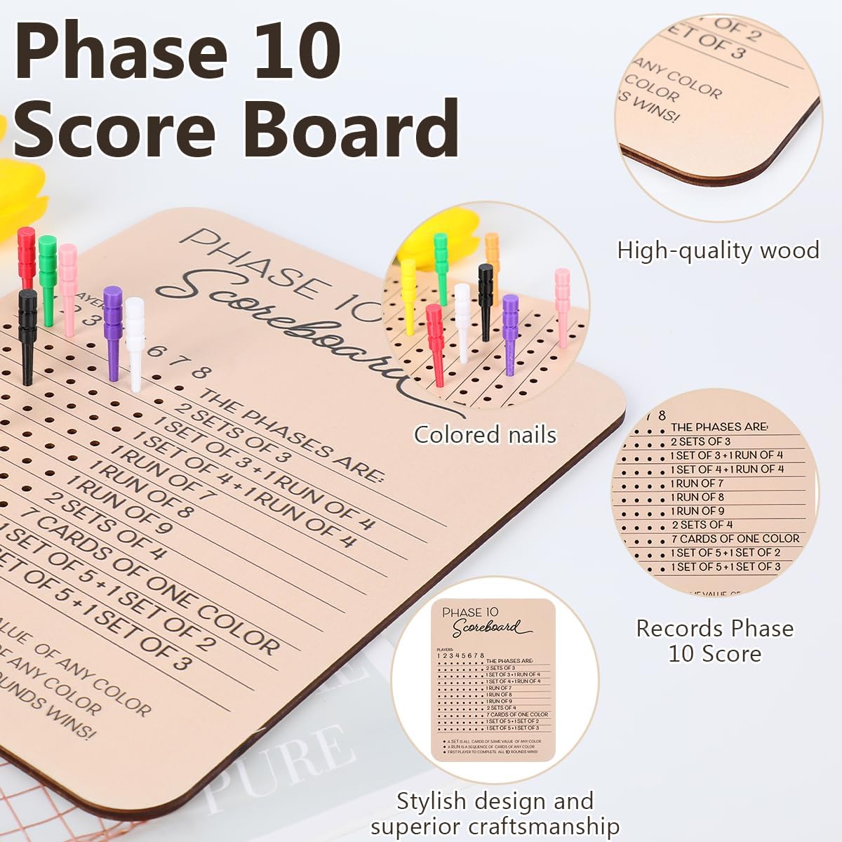 This wooden 10th-stage scoreboard, complete with colorful wooden pegs, is a fun tabletop board card game accessory. Perfect for parties and family game nights. Portable Chess Set with Storage drinking Educational Alphabet Board Game with Timer funny