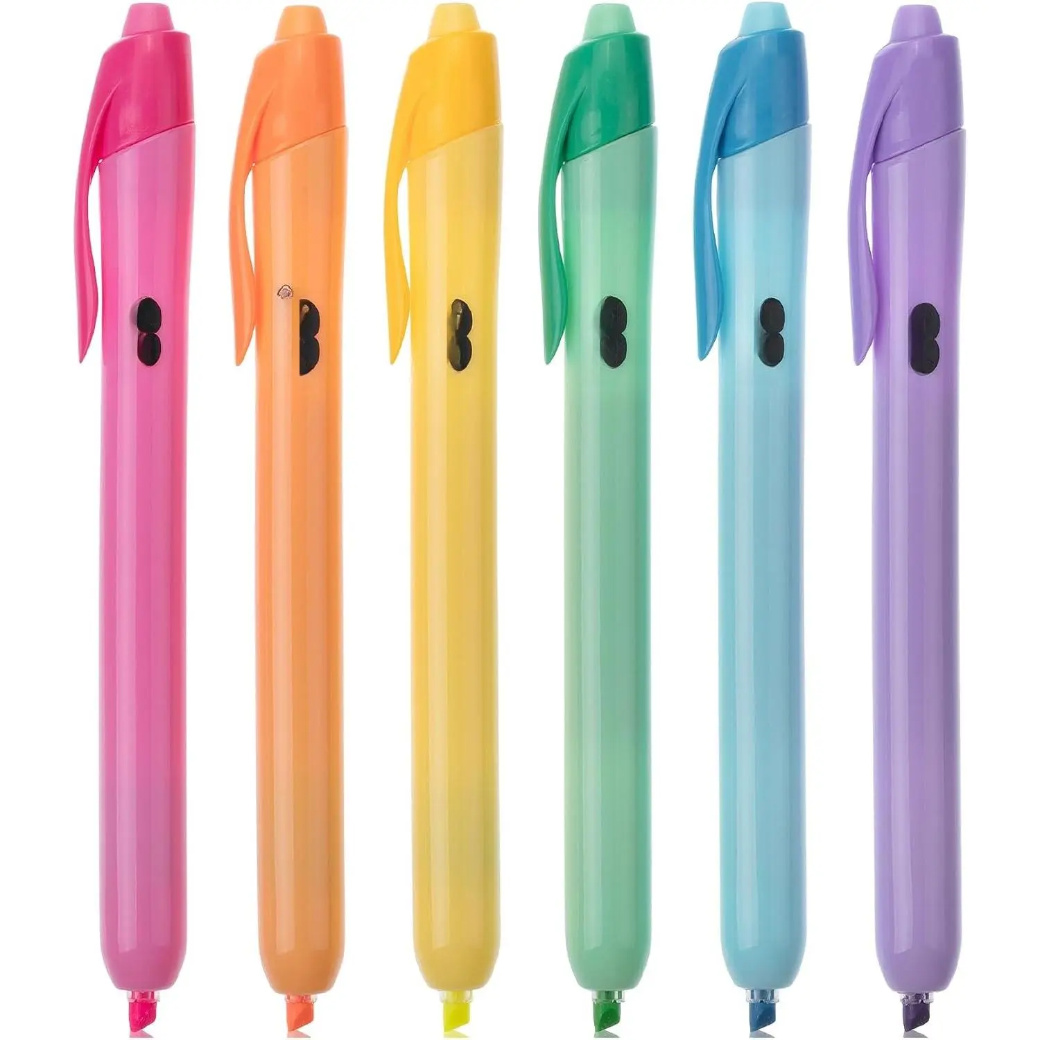 - Retractable Highlighters, 6 Pack, Bright Colors | Chisel Tip Highlighter Marker Set, Click Highlighter Markers for Classroom, Journaling, Study Supplies