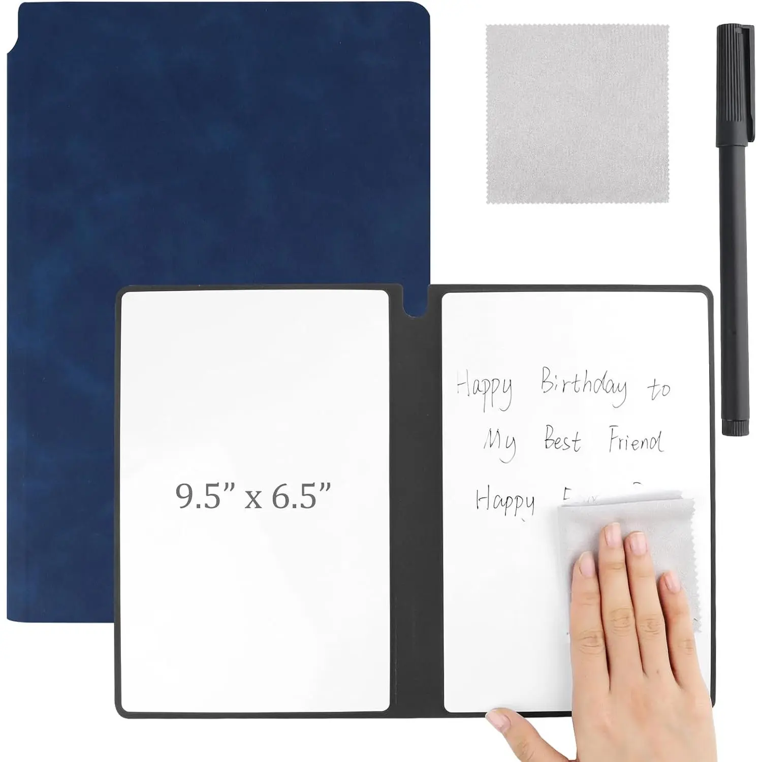 A5 Dry Erase Notebook Include a Wipeable Pen and Rag,9.4x6.5 Inch Erasable Notebook Whiteboard Notebook,Wipeable Notebook PU Hardcover for Office and Taking NotesBlue