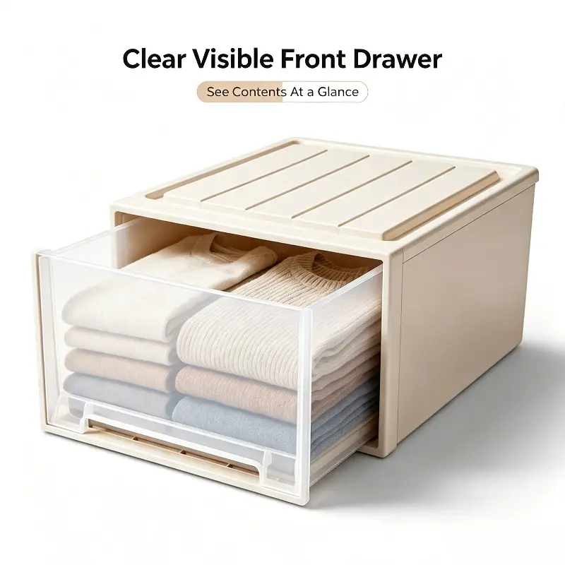 Clear‑Front Plastic Drawer Organizer Bin, Modular Stackable Design, Store Daily Household Goods For Renters For Bedroom And Closet Storage