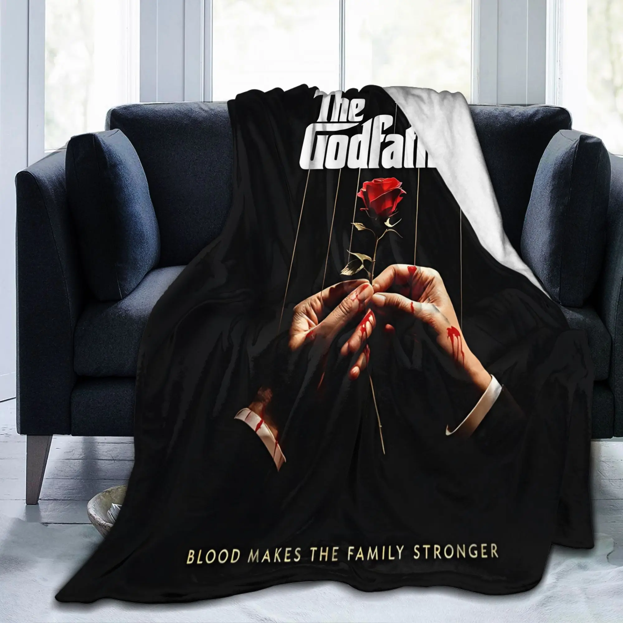 Godfather-themed premium flannel print blanket, stylish digital print design, comfortable for all seasons, suitable for the living room or office. An ideal sofa cover and travel accessory; a perfect holiday gift choice, home decoration, travel essential,