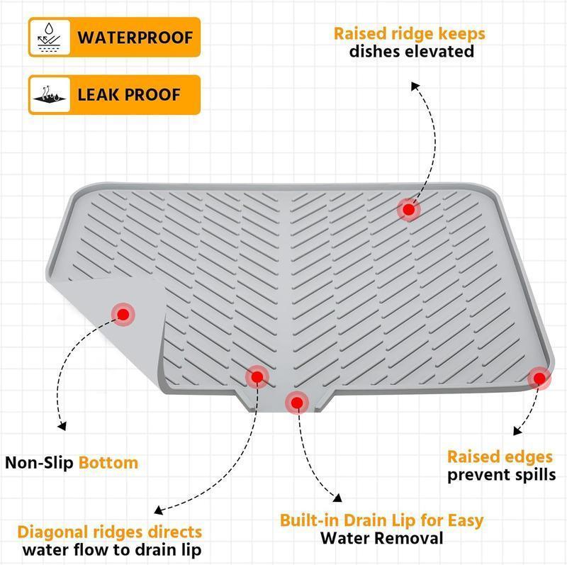 Silicone Large Size Dish Drying Mat with Built-in Drain Lip Dish Drainer Mats for Kitchen Counter Easy-Clean High Temperature Resistance Coaster, Perfect Gift for Valentine's Day Father's Day Mother's Day Anniversary Birthday