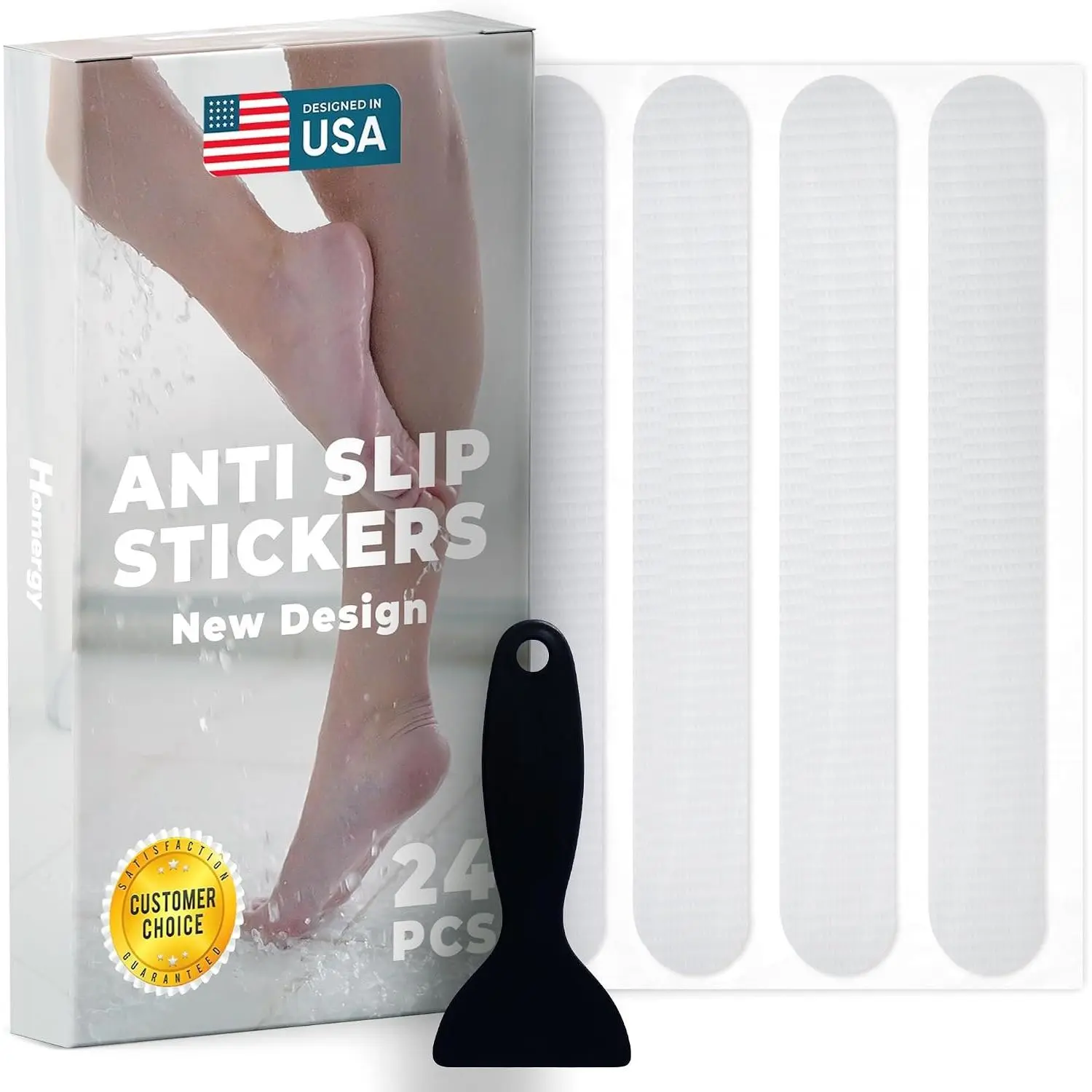 Anti-Slip Shower Stickers, Bathtub Non-Slip Strips, Bath Appliques 24- |  Adhesive Grip, Secure When Wet | Clear Design Suits  Tubs or Shower Floors | Suitable for , Adults & Seniors