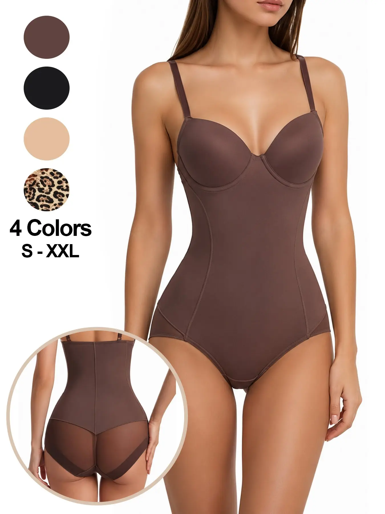 1 Count Women's Tummy Control Sculpting Medium Compression Shapewear Bodysuit Sleeveless Underwire Push Up Bra Hip Area Breathable Mesh Design for Daily Date Party