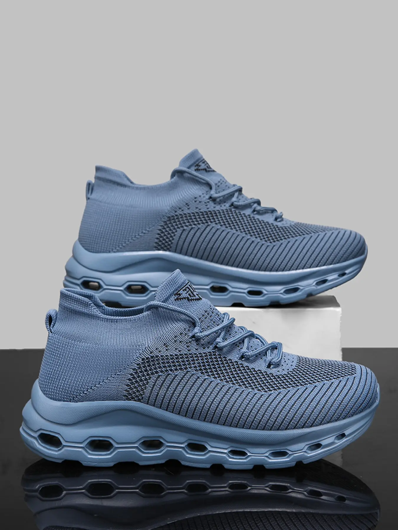 Men's Sport Outdoor Flyknit Sneakers, Hollow Out Thick Sole Shock Absorption, Slip Resistant Knitted Trendy Athletic Running Shoes, Sizes 38-47, Five Colors