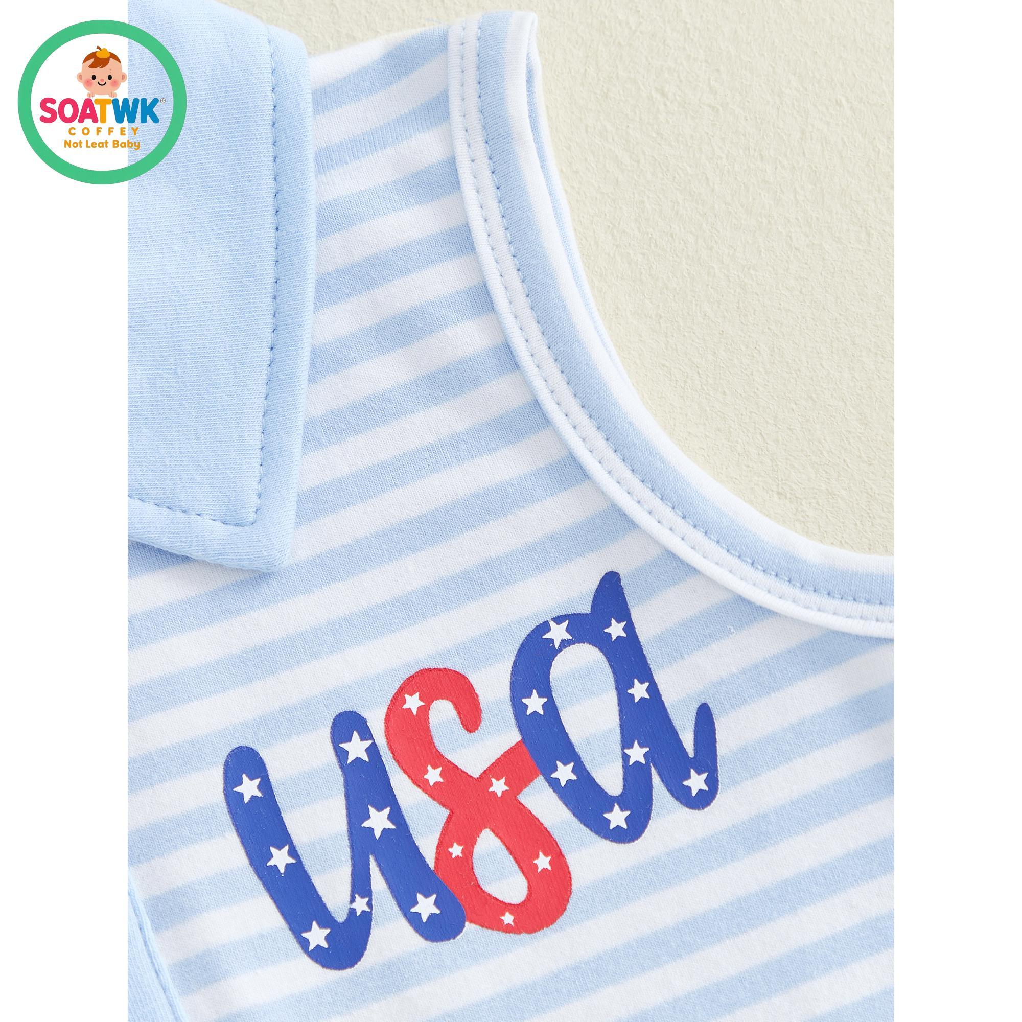 Toddler Baby Girls Patriotic Dress Fashionable 4th of July Letters Embroidery Sleeveless Collared Striped Dress Toddler Baby Girls Patriotic Dress Fashionable 4th of July Letters Embroidery Sleeveless Collared Striped Dress