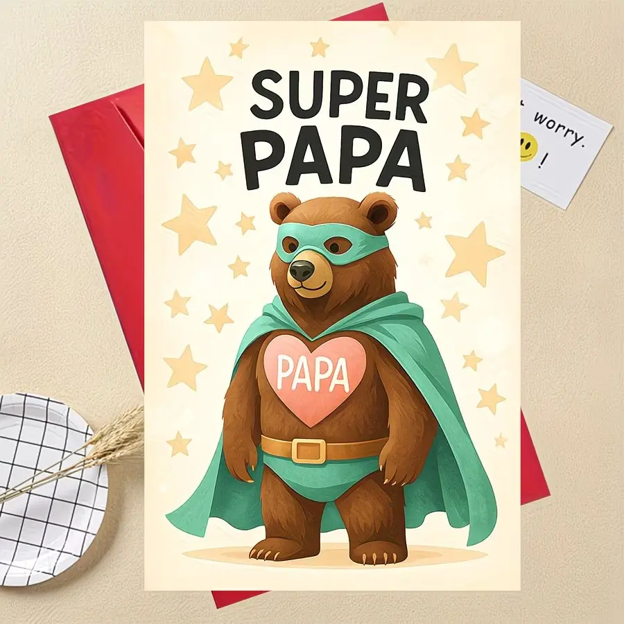 Funny Gift Super Papa Bear Card for Dad, Birthday or Father's Day, Hilarious Superhero Appreciation Card for Husband or Grandpa