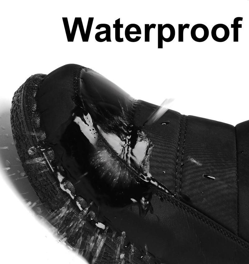 Winter Snow Boots for Women Fur Lined Warm Waterproof Slip On Booties with Breathable Fur Lining Slip Resistant Sole Black Oxford Cloth Upper Velcro Closure Outdoor Booties for Camping Walking