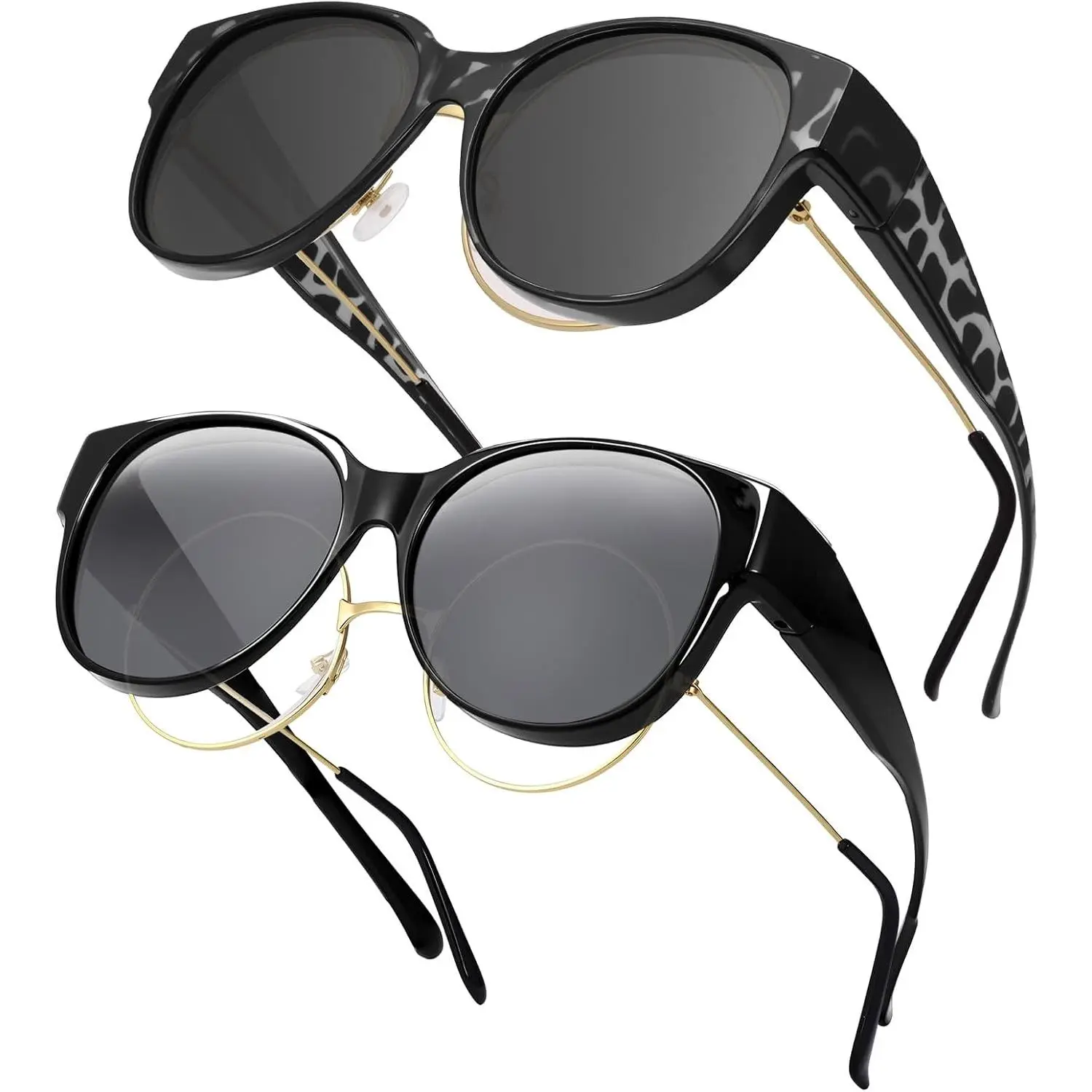 2 count Polarized Fit Over Sunglasses for Women | Large Retro Round UV400 Protection Sunglasses Trendy Fit Over Sunglasses