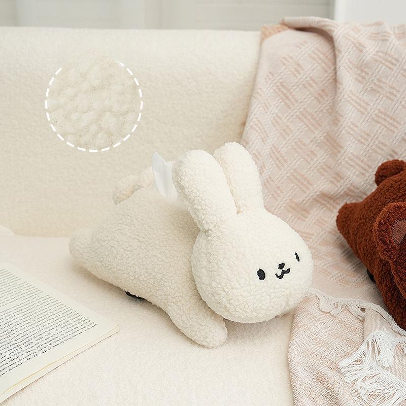 Plush Rabbit Tissue Box for Car Accessories Cartoon Car Tissue Holder Bedroom Living Room Desktop Tissue Organizer