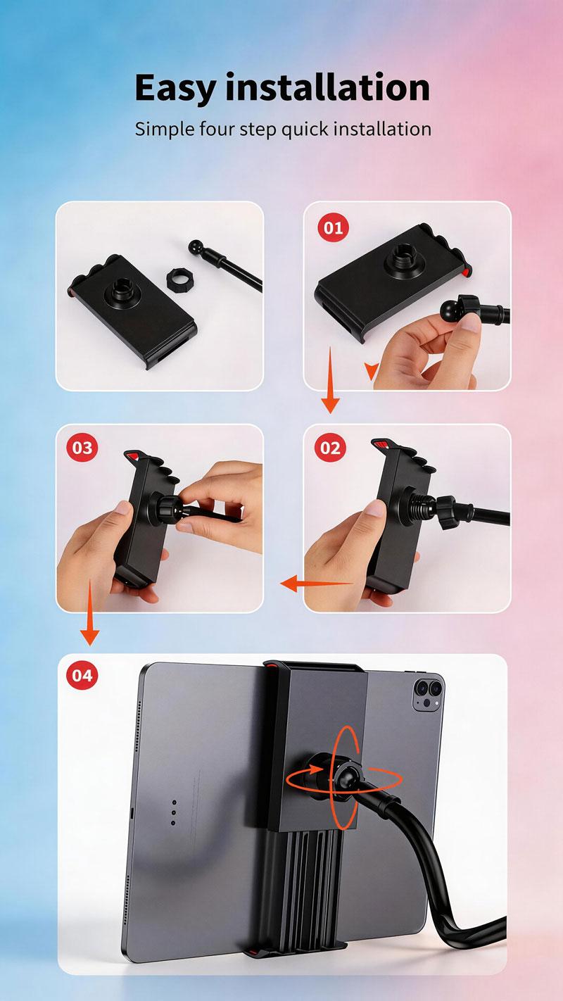 Universal 360 °   Rotating Tablet & Phone Stand with Adjustable Flexible Spiral Base, Bendable Holder for Desk & Bedside