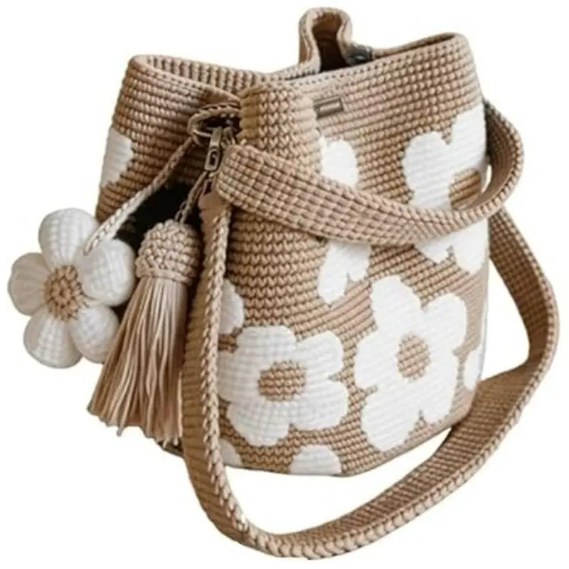 Handmade Crochet Flower Tote Bag, Boho Beach Handbags for Women, Summer Floral Large Capacity Knit Shoulder Purse for Travel, Boho Shoulder Purses