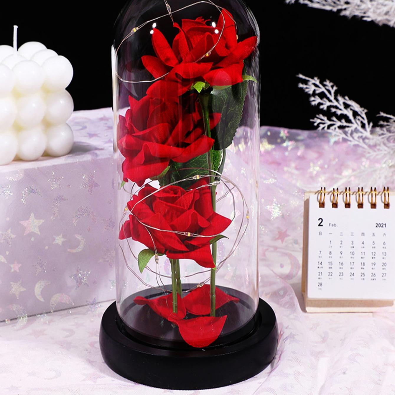 Artificial Rose Design Night Light Glowing Led Lights, Creative DIY Spring Bouquet Gift Night Light, Home Decoration Flower for Living Room Bedroom Desktop Ornaments