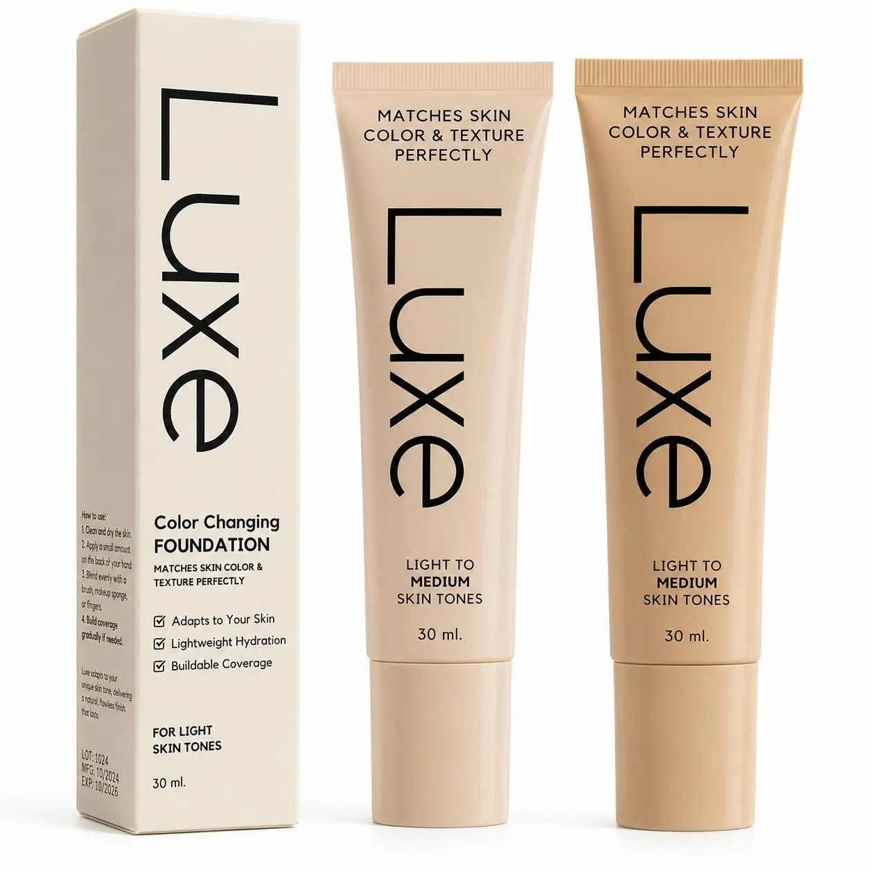 Color Changing Liquid Foundation Cosmetic - 30g, Lightweight Tone-Adapting, Buildable 1-3 Coverage, Dewy Hydrating, Smooth Glow, Blends Well, Hydrates Skin, Locks in Moisture, Suitable for All Skins & Everyday Wear