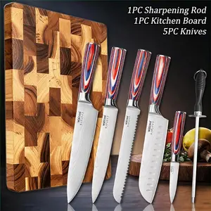 Kitchen Accessories Clearance Sale Household Meat Fruit Boning Kitchen Items Large Double-Sided Board Professional Kitchen Knife Sharpening Rod Stainless Steel 7PCS Non-Slip And Easy To Clean Perfect for Holiday Gifts