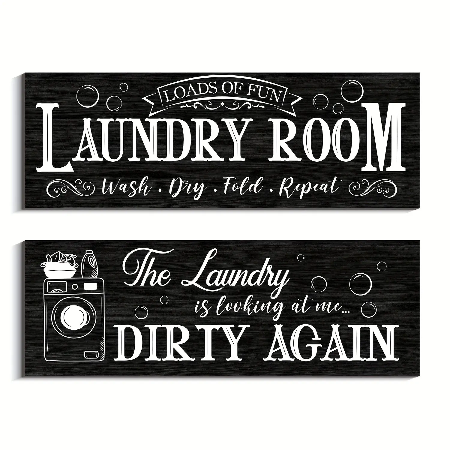 2 Pieces Funny Laundry Room Wooden Wall Sign Set, Black Wood Farmhouse Laundry Wall Plaques With Humorous Quote Washing Machine Print, Rustic Mudroom Wash Area Wooden Wall Decor Housewarming Gift