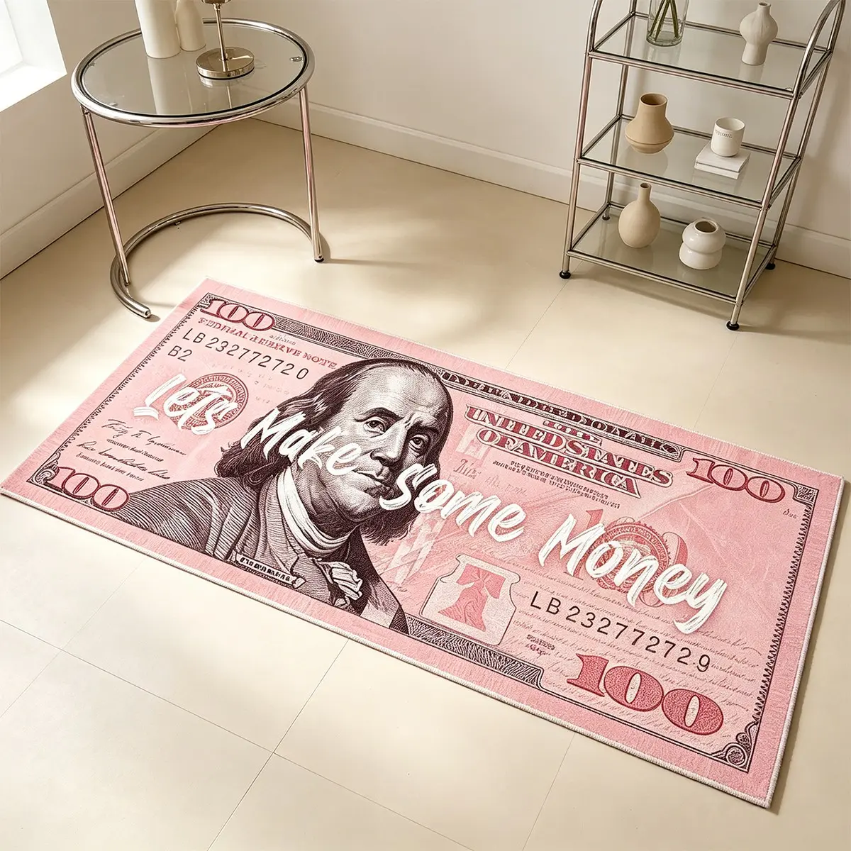 One pink bedside rug, dollar sign rug, long rug, non-slip rug, American sweet and cute home decor rug, Decorative Area Rug, soft and machine washable rug, Soft Area Rug, living room rug, Floor Rug, gift.