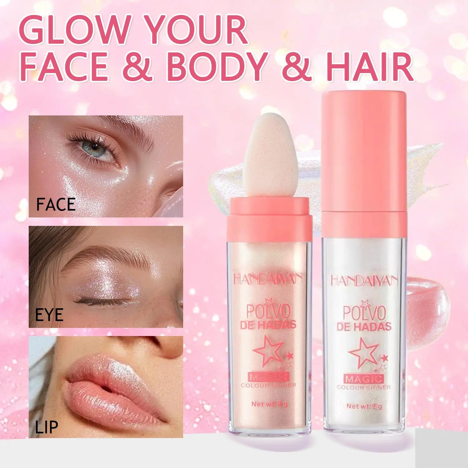 HANDAIYAN Highlighter Powder Glitter Bar  Shimmering Highlighter Powder—suitable for the face, body, hair, and more—helps you shine even brighter in a crowd. It makes for the perfect gift.