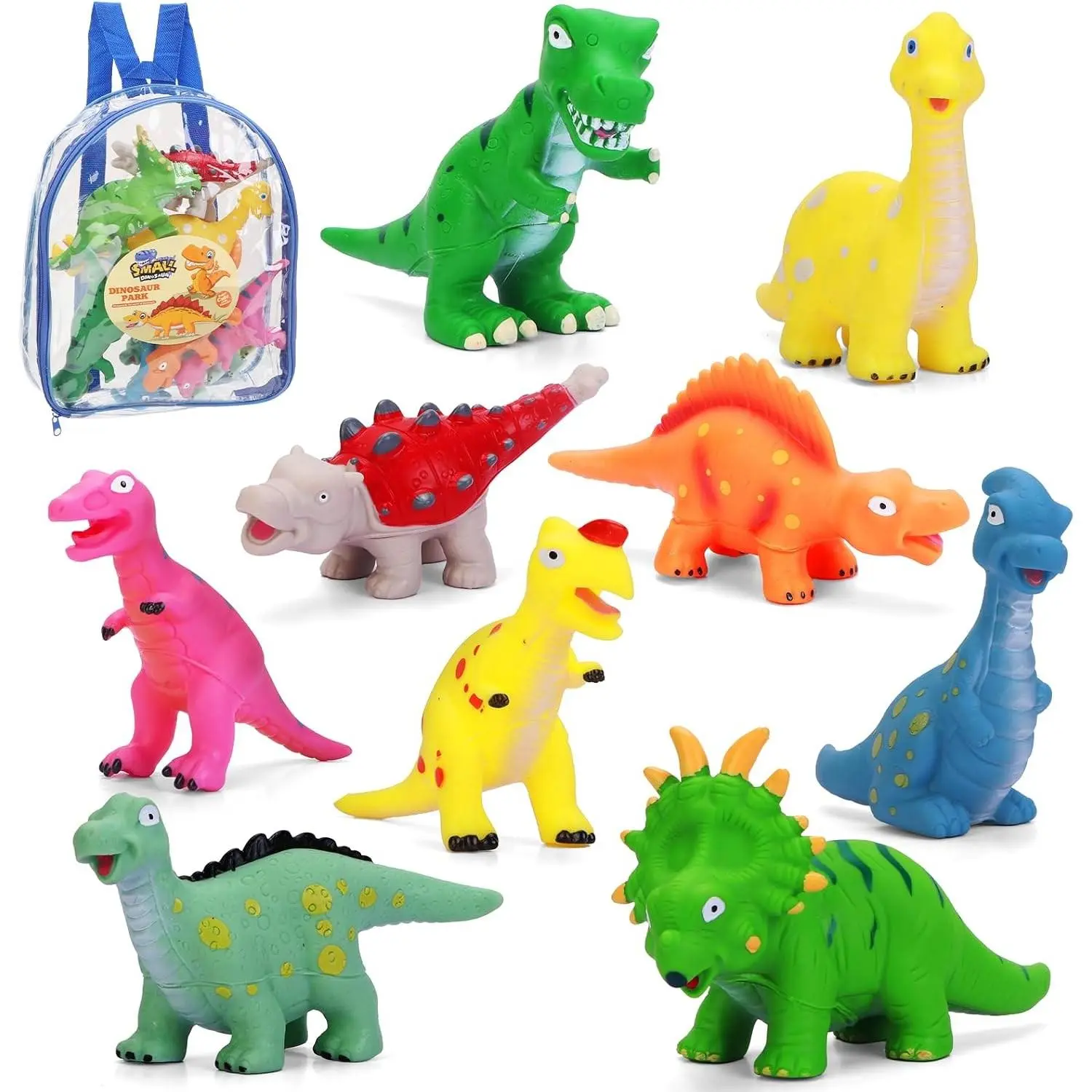 Soft Dinosaur Toys for Toddlers 1-3: 9 Pack Safe Dino Figures for Early Learning - 100% Non-Toxic & No Sharp Spikes - Mess Free Travel Toys for Car Airplane Restaurant with Backpack