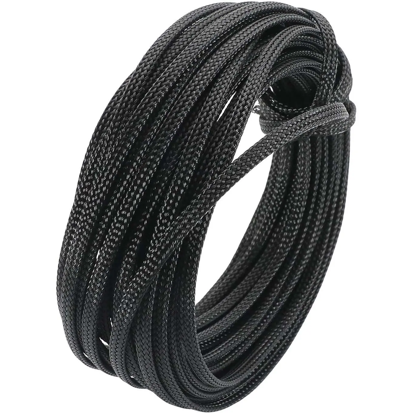 Synthetic Flat Braided Wire Sleeve, 4mm Black, 10m/32.8ft Flexible Expandable Braid Sleeving for Electrical Cord Protection