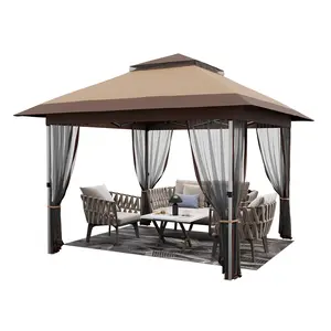 Quick Setup 12x12ft Outdoor Gazebo, Double Roof Pop-Up Canopy with Mosquito Netting, Reliable Sun Shade for Yard, Lawn and Outdoor Activities