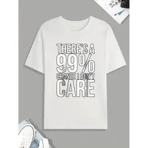Casual Graphic TShirt With 109 Dont Care Slogan Print In Black And White Regular Fit Short Sleeve Tee For Everyday Wear