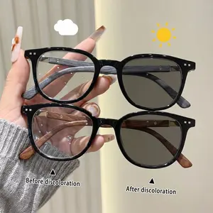 2PCS New Round Minimalist Street Business Style Large Frame Riveted Photochromic Reading Glasses, Men's and Women's Fashion Light Luxury Elegant Literary Youthful Reading Glasses, Multiple Combinations Available, Perfect Gift for Him, Ideal for Daily Wear