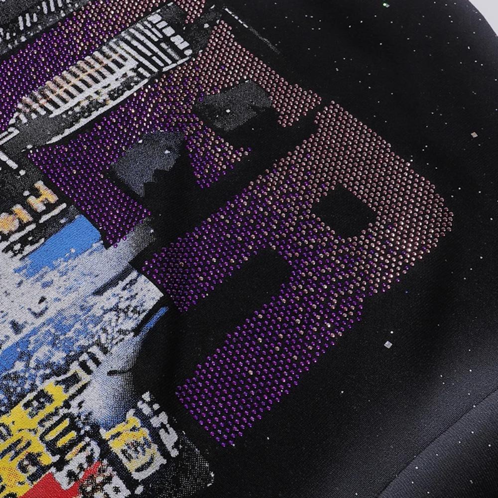 Retro Y2K BKYS Hip Hop Streetwear T-Shirt, Vintage Washed Heavyweight Bling Rhinestone Glitter Print, Loose Casual Unisex Cotton Short Sleeve Tee