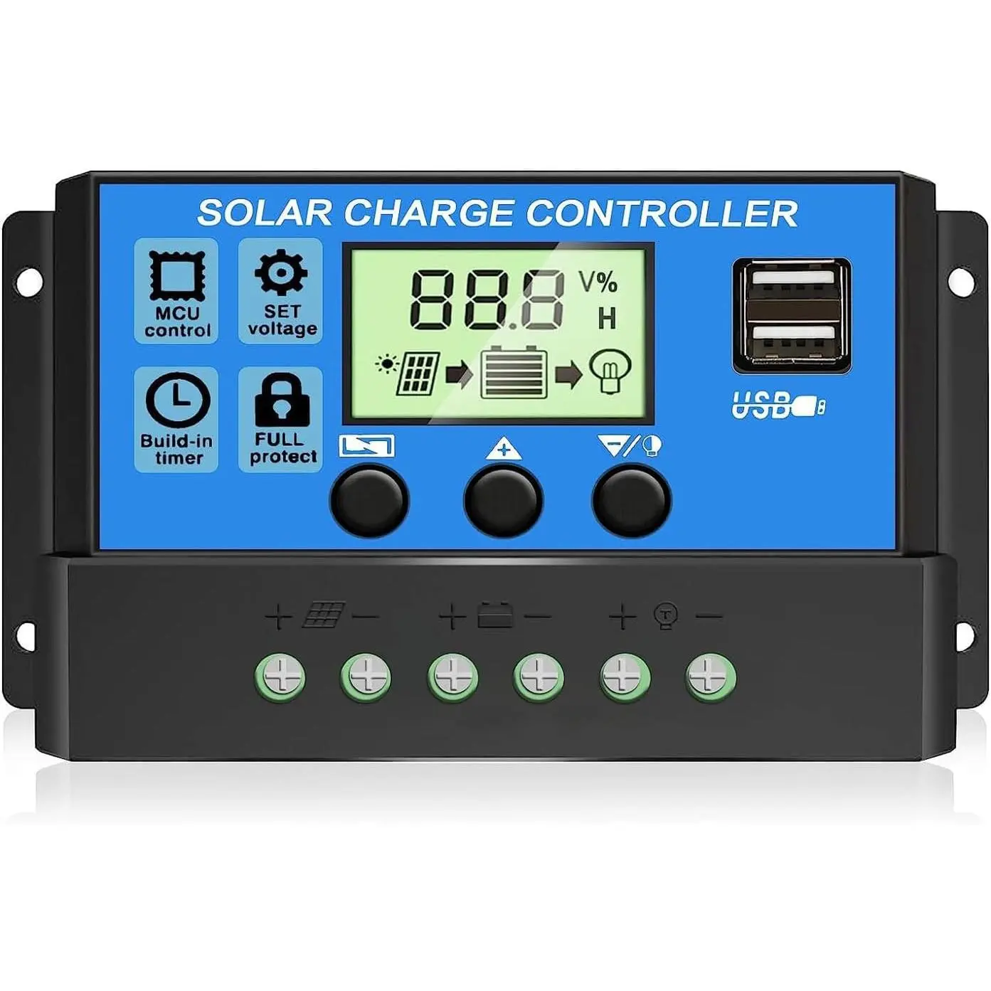 30A PWM Solar Charge Regulator, 12V 24V Auto Switch Solar Panel Battery Controller with Dual USB LCD Display Timer Setting and Multiple Load Modes