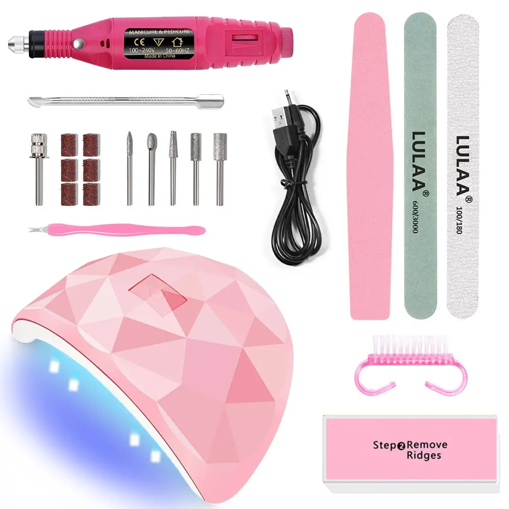 LULAA Professional Manicure Pedicure Kit, Electric Nail Drill Machine with UV LED Gel Nail Lamp, Nail Files Cuticle Remover Sanding Bands Complete Nail Art Tool Set for Home DIY Salon Use, Gel UV Light For Nails