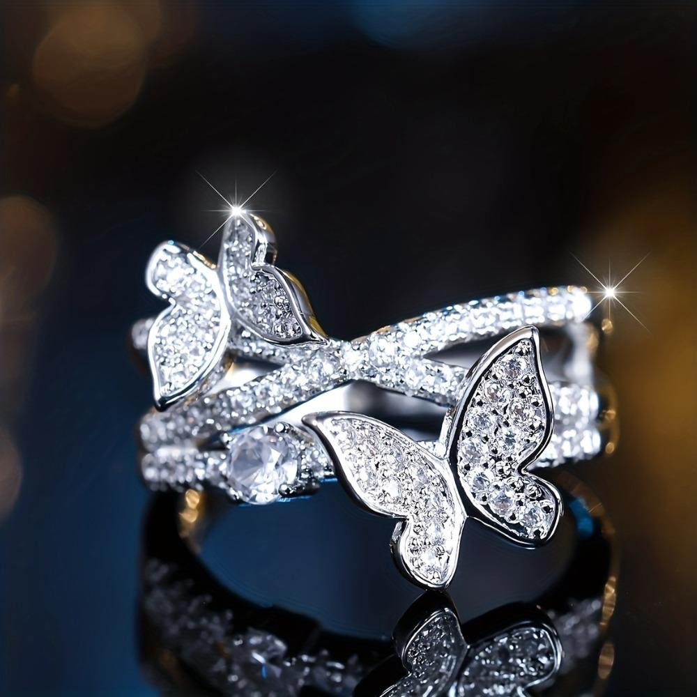 Women's Elegant Butterfly Rings with Cubic Zirconia, Fashion Jewelry with Exquisite Detail for Everyday or Party Wear, Available in Different Sizes, Rings For Women, Promise Rings