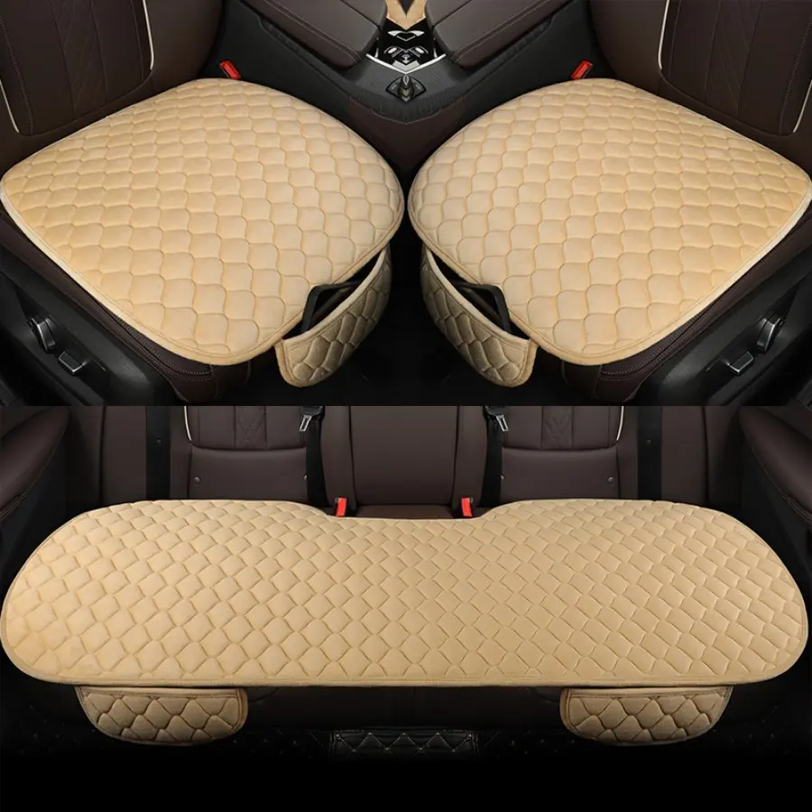 3pcs Full Set Car Seat Covers, Front & Rear Seat Protectors, Soft Breathable Linen Texture Fabric, Universal Fit for SUV Truck Sedan