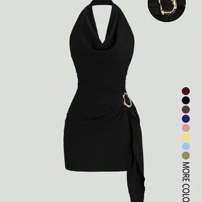 black halter dress amazon Amazon.com: Milumia Women's Halter Mini Dress Backless A Line Flare Party  Club Short Dresses Dark Black Small : Clothing, Shoes & Jewelry