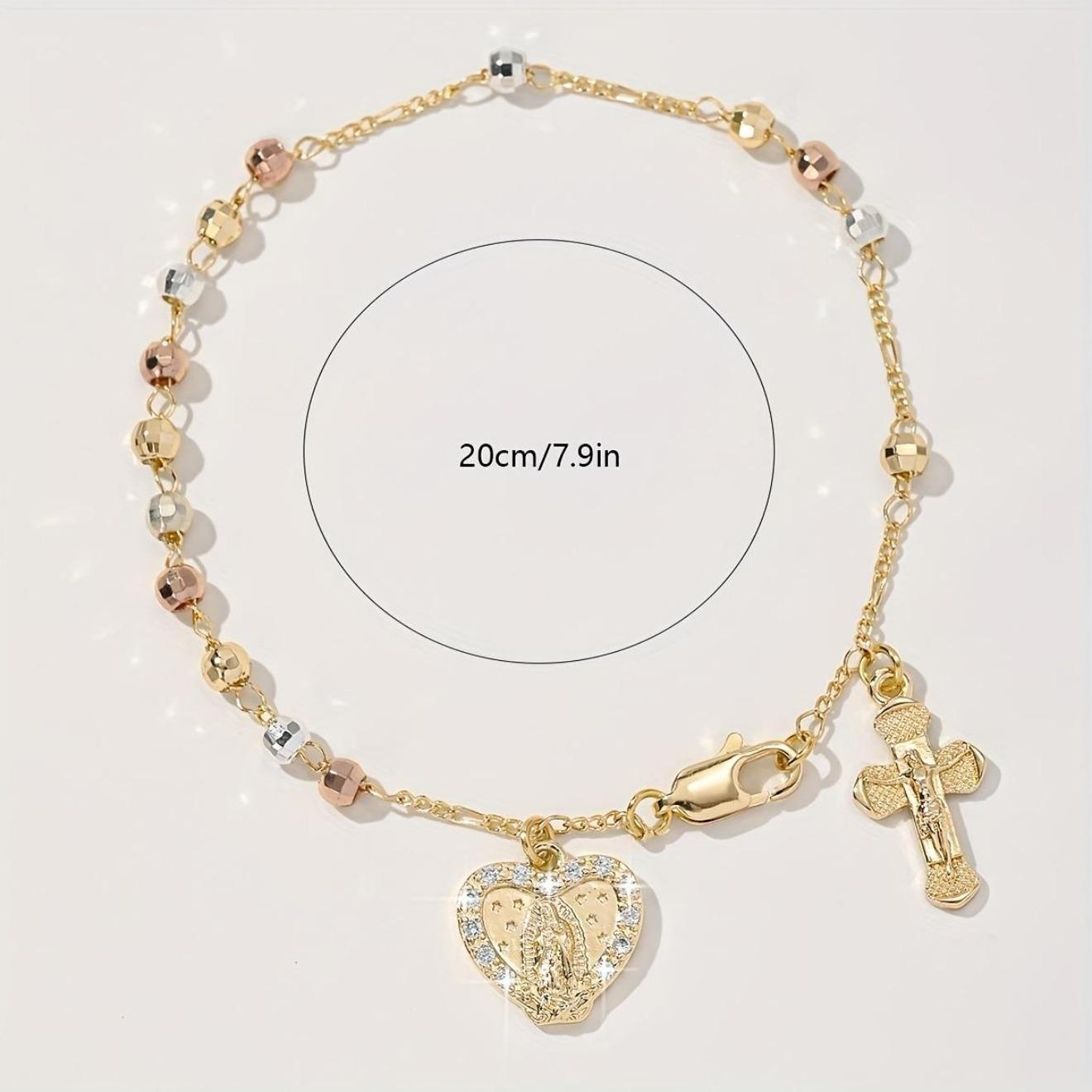 2026 Best-Selling Cross & Heart Bracelet—Featuring Micro-Set Tri-Color Octagonal Beads. This "Light Luxury" Gold Jewelry Piece is the Ultimate Gift for Mothers and Girlfriends—A Perfect Selection for Mother's Day.