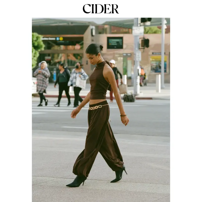 Cider High Stretch Ruched Stand Collar Top & Mid Rise Jogger Pants Set