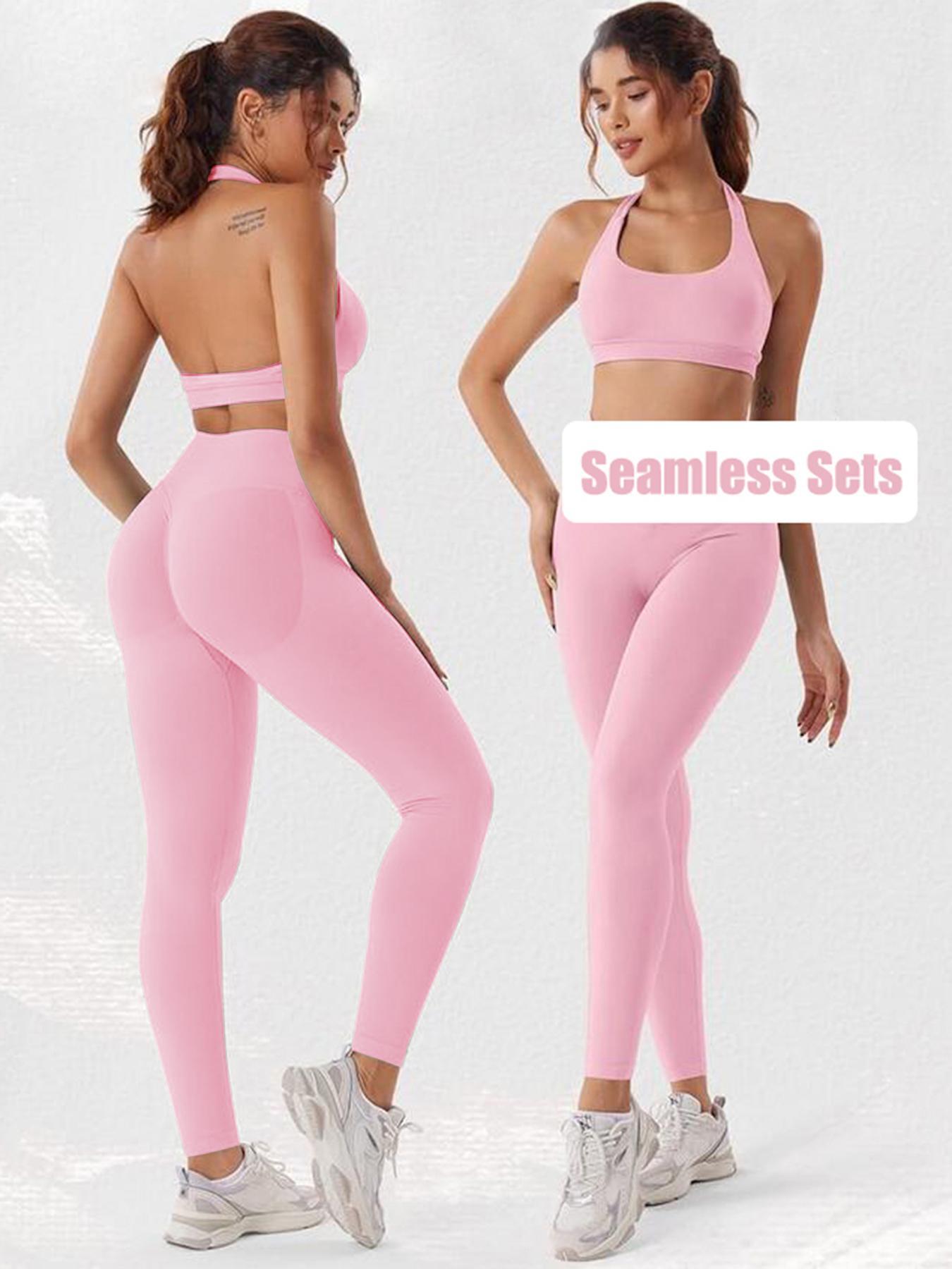 Women's Breathable High-Stretch Sporty Two-Piece Set, Workout Gym Clothing, Seamless Backless Sports Bra & Stretchy Leggings, Suitable for Running and Fitness