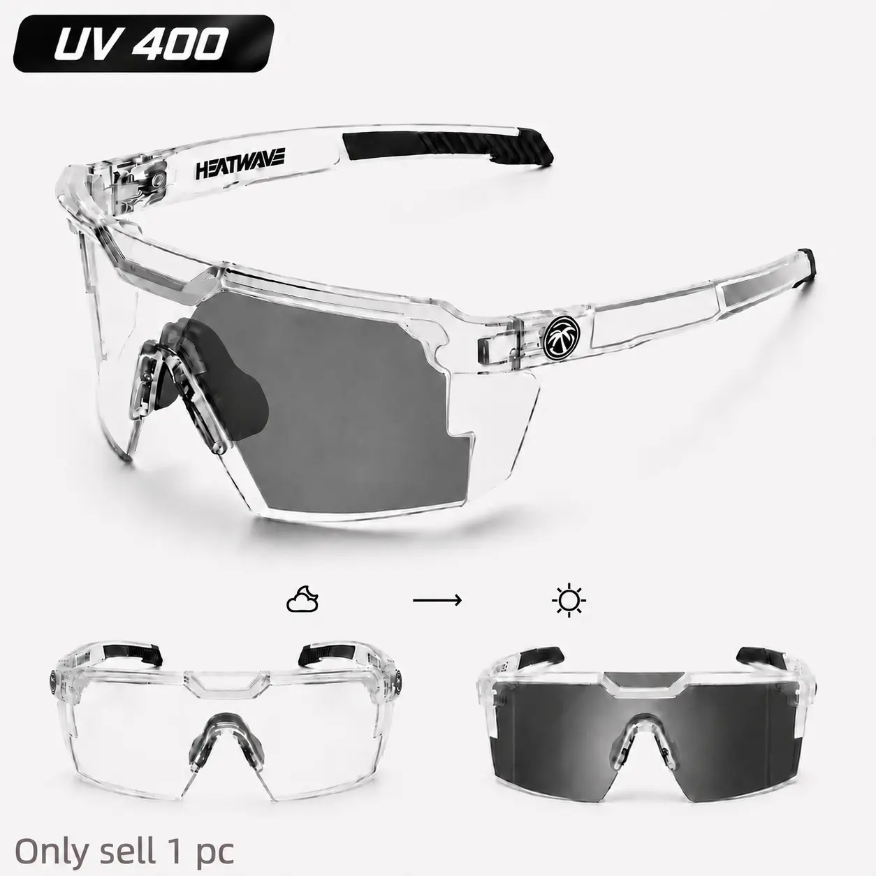 Lightweight Photochromic Tactical Sports Glasses - UV400 Cycling Sunglasses with Anti-Slip Nose Pads for Running, Hiking & Outdoor Sports