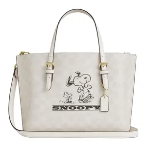 Coach x Peanuts Mollie Snoopy Printed Faux Leather Tote Bag for Women, Chalk White